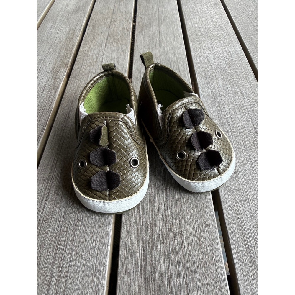 Rising Star green Baby Alligator Crib Shoes 3-6 Mo soft Dino croc